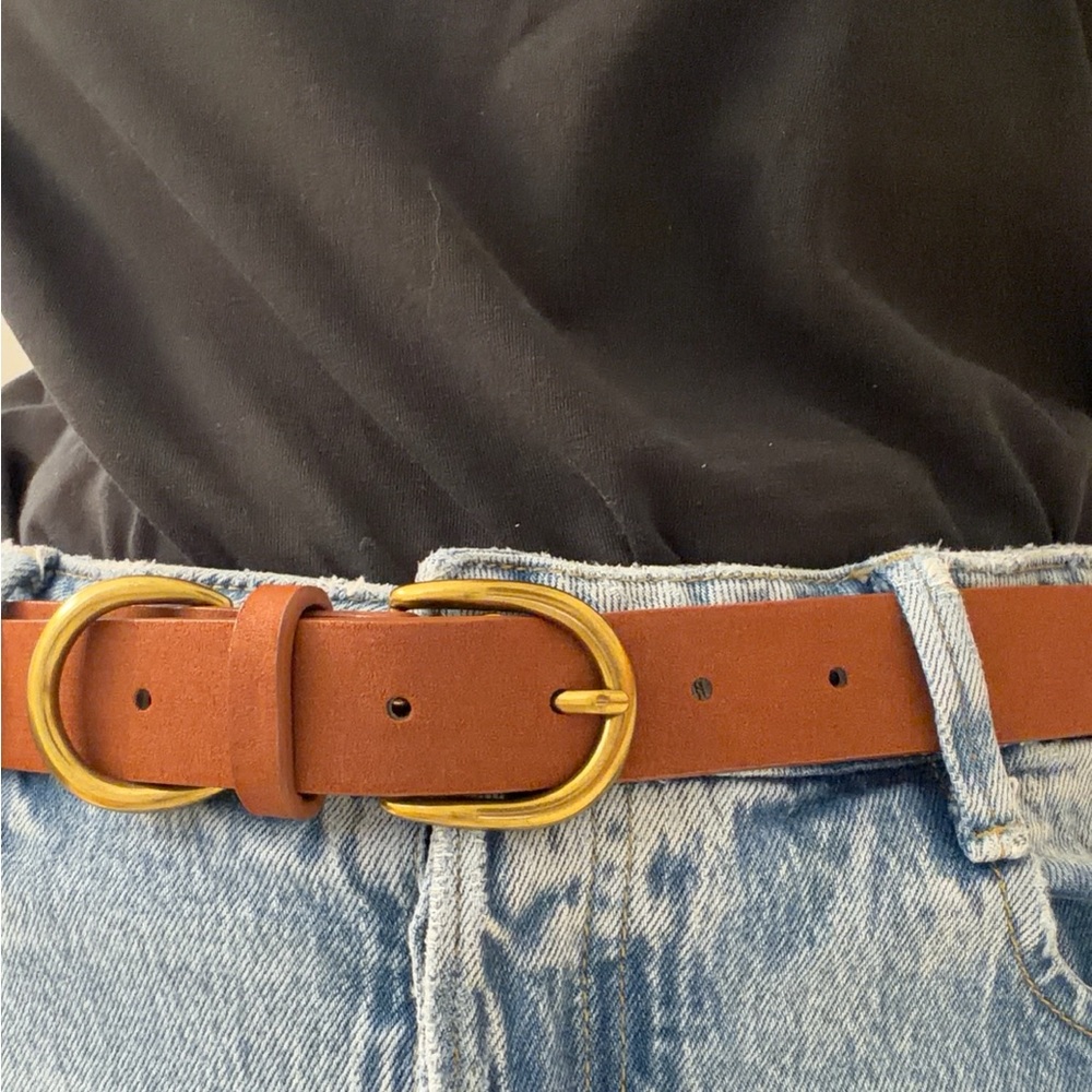 Brown Belt with Gold Double Ring Buckle
